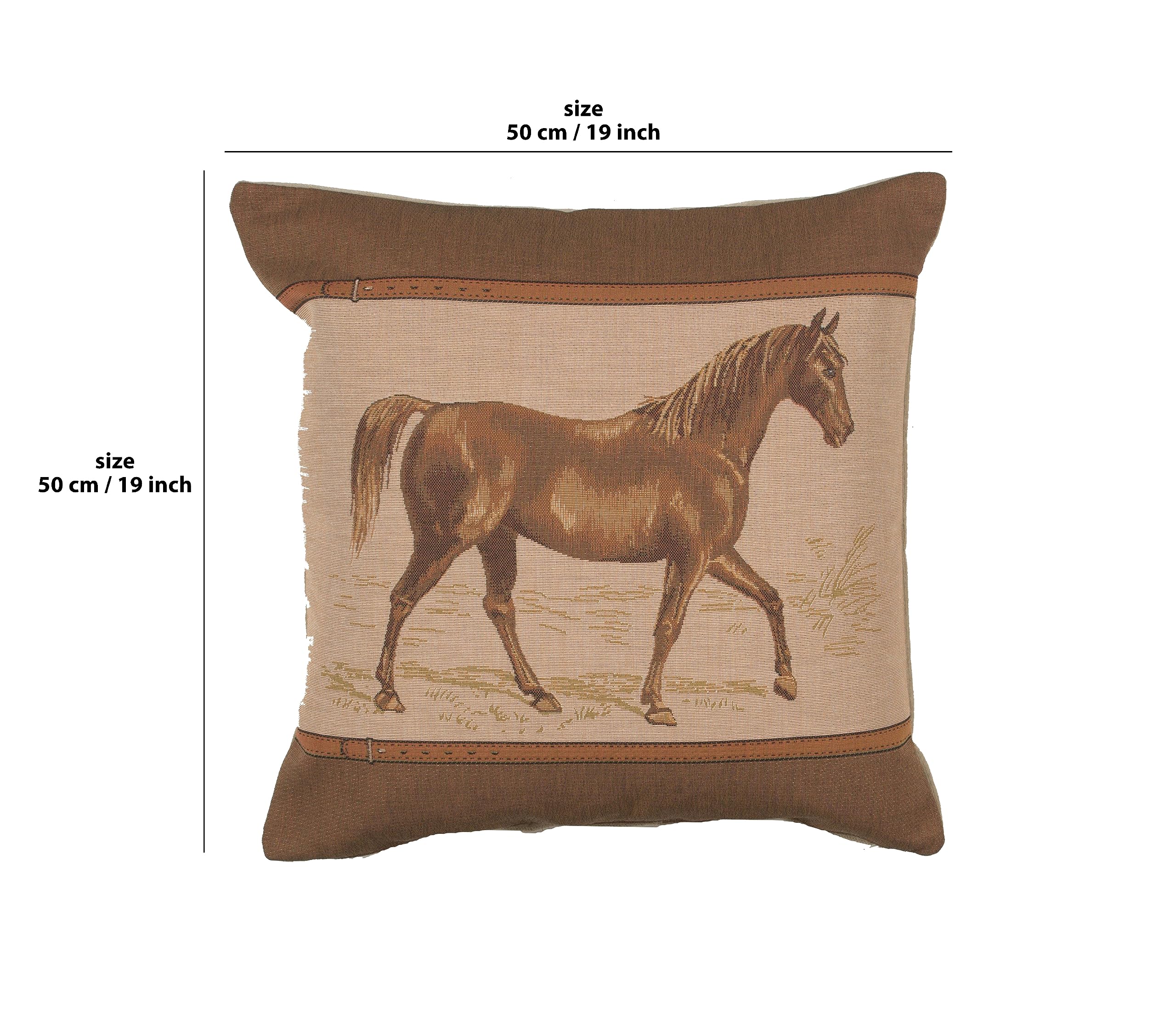 Elegant Horse Belt French Tapestry Cushion Cover - 19x19 Inch Decorative Pillow Case with Cotton Viscose & Polyester Blend - Perfect for Living Room Sofa, Bedroom Decor, and Home Accent