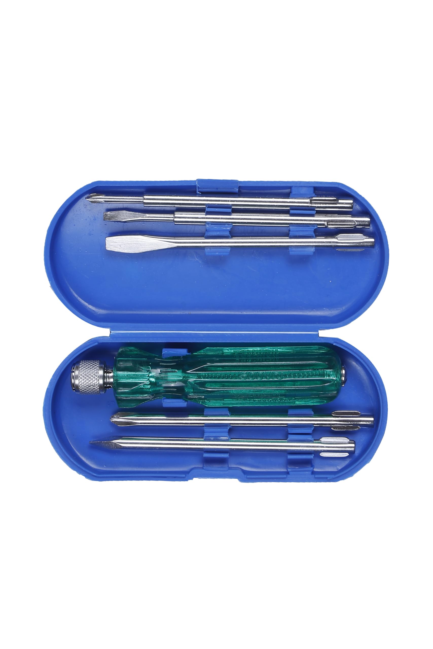 Eastman 5-Piece Screwdriver Set with Transparent Acetate Handle & Magnetic Tip - Spring Steel Blade, Includes 500V Neon Tester - Perfect for Electronics Repair, DIY Projects & Home Maintenance (E-2101B)