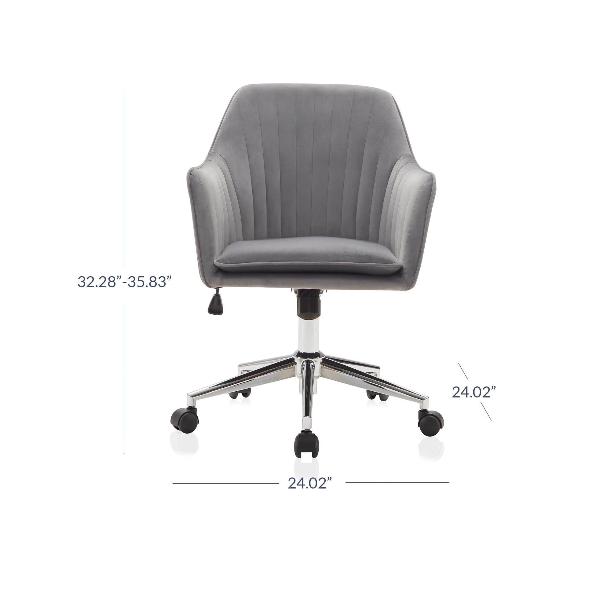 BELLEZE Modern Velvet Swivel Office Chair with Adjustable Height & Wheels - Stylish Comfy Desk Chair for Home Office, Gaming, Study & Vanity - Alayah (Gray)