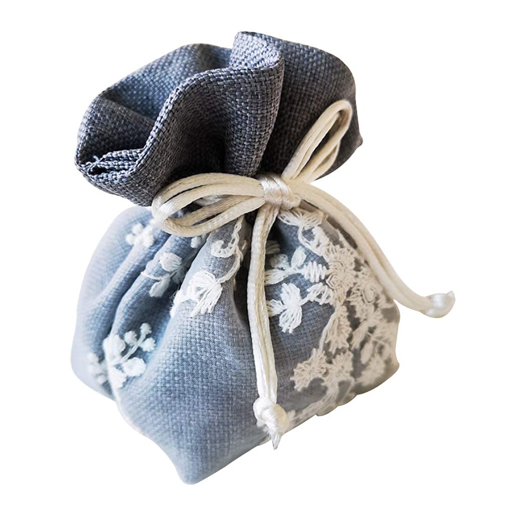 18Pcs Mini Drawstring Embroidery Candy Bags - 5.3x3.9 Inch Blue Wedding Favors, Jewelry & Gift Bags for Party, Bridal Shower, Baby Shower & Special Occasions