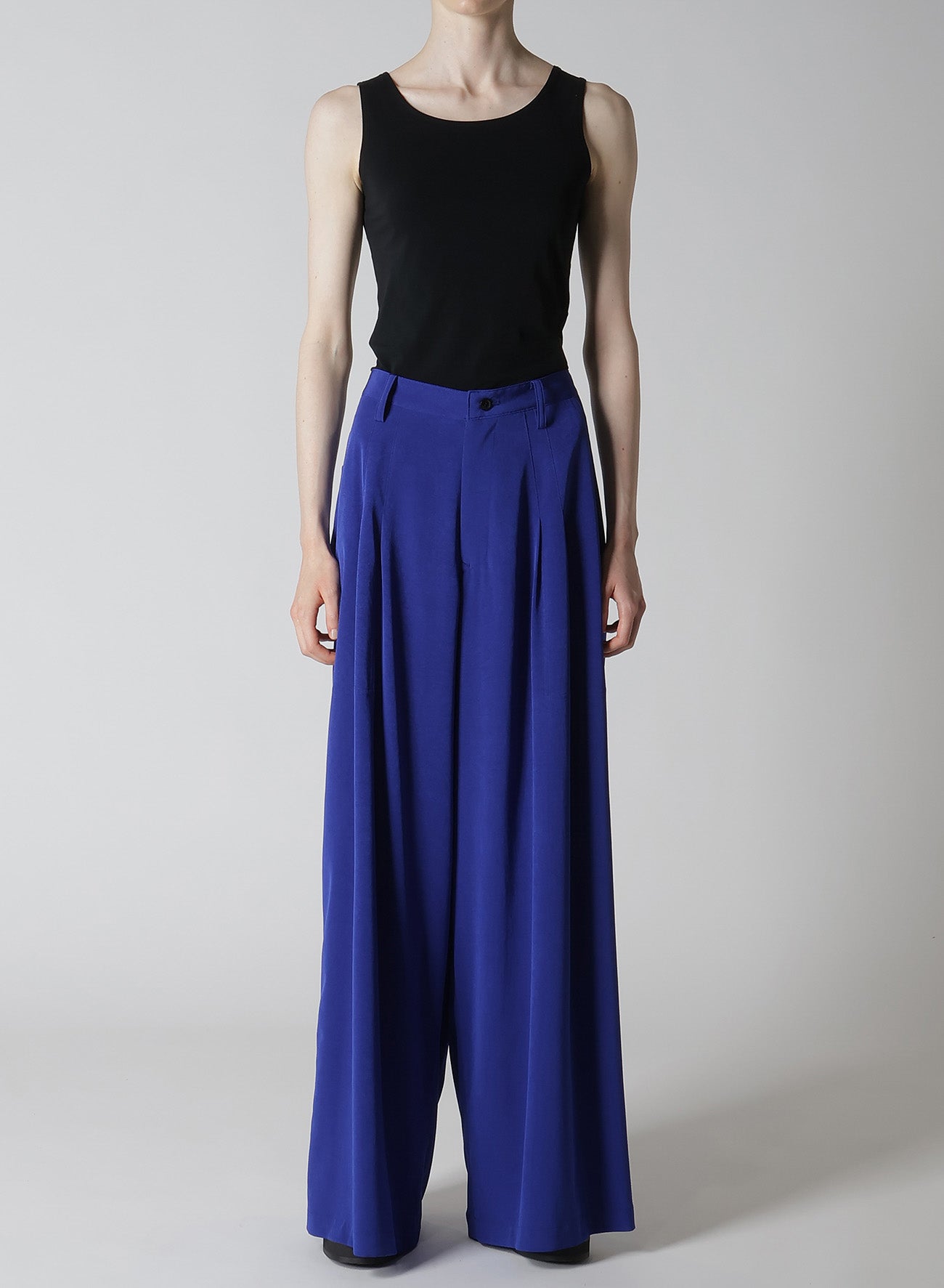 CREPE de CHINE DOUBLE TUCKED WIDE PANTS for Women - High Waist Flowy Palazzo Pants for Office, Travel & Casual Wear