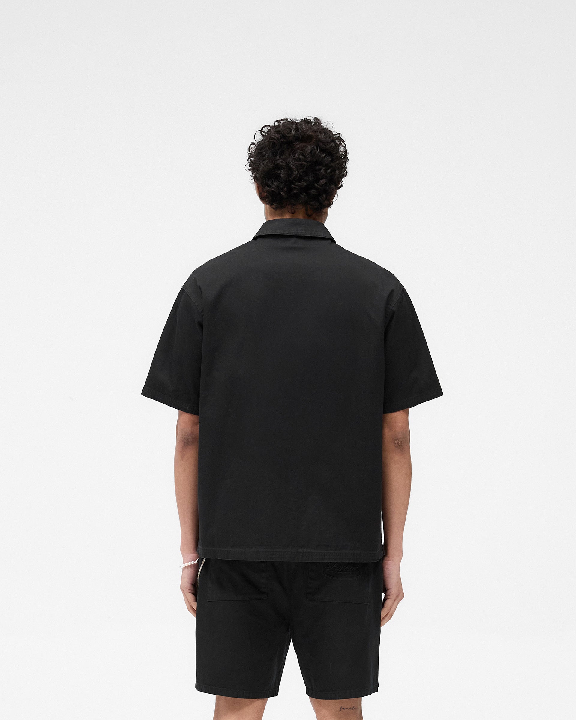 Men's Short Sleeve Cotton Overshirt - Washed Black Casual Shirt for Summer Outdoor Activities & Travel