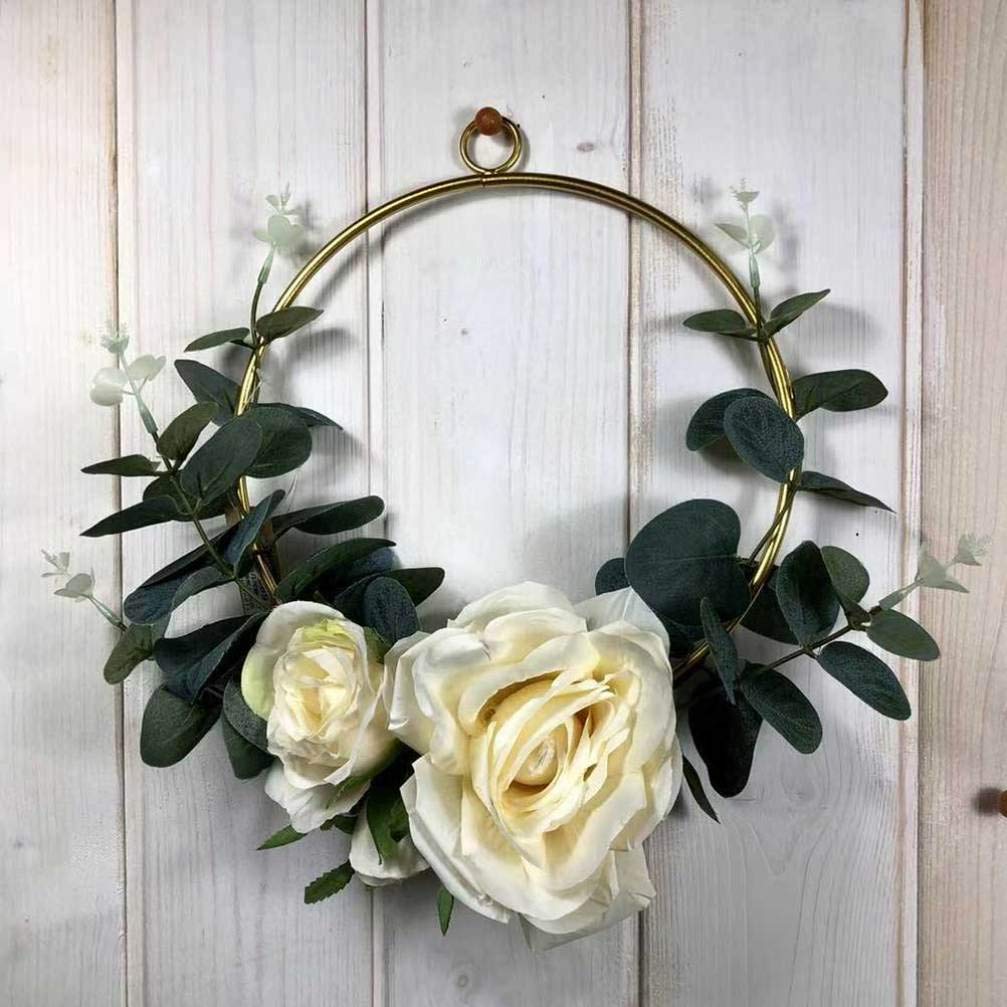 Boho Wreath Hanging Greenery Garland - Iron Flower Wreath Decor for Door, Wall, Wedding & Home Party | Boho Chic Wall Decor for Living Room, Bedroom, Porch & Events
