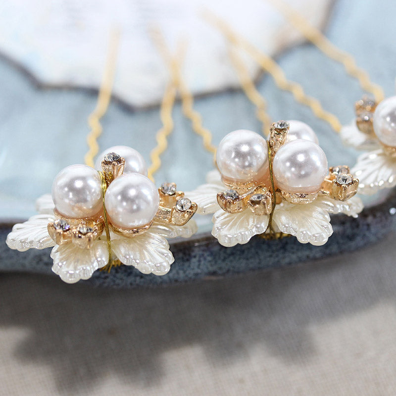 6PCS Pearl Shell Flower Hair Clips for Women - Elegant Hair Accessories for Bridal, Party, Prom & Everyday Wear