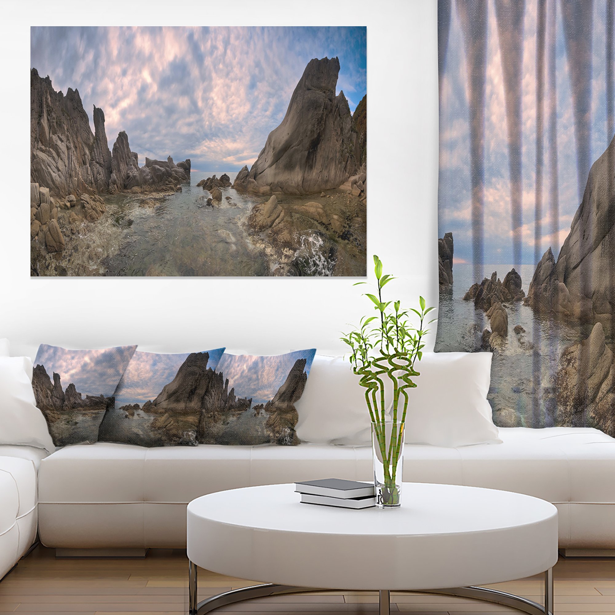 Rocky Beach East Sea Overcast Day Landscape Canvas Art Print - Coastal Wall Decor for Living Room, Bedroom & Office
