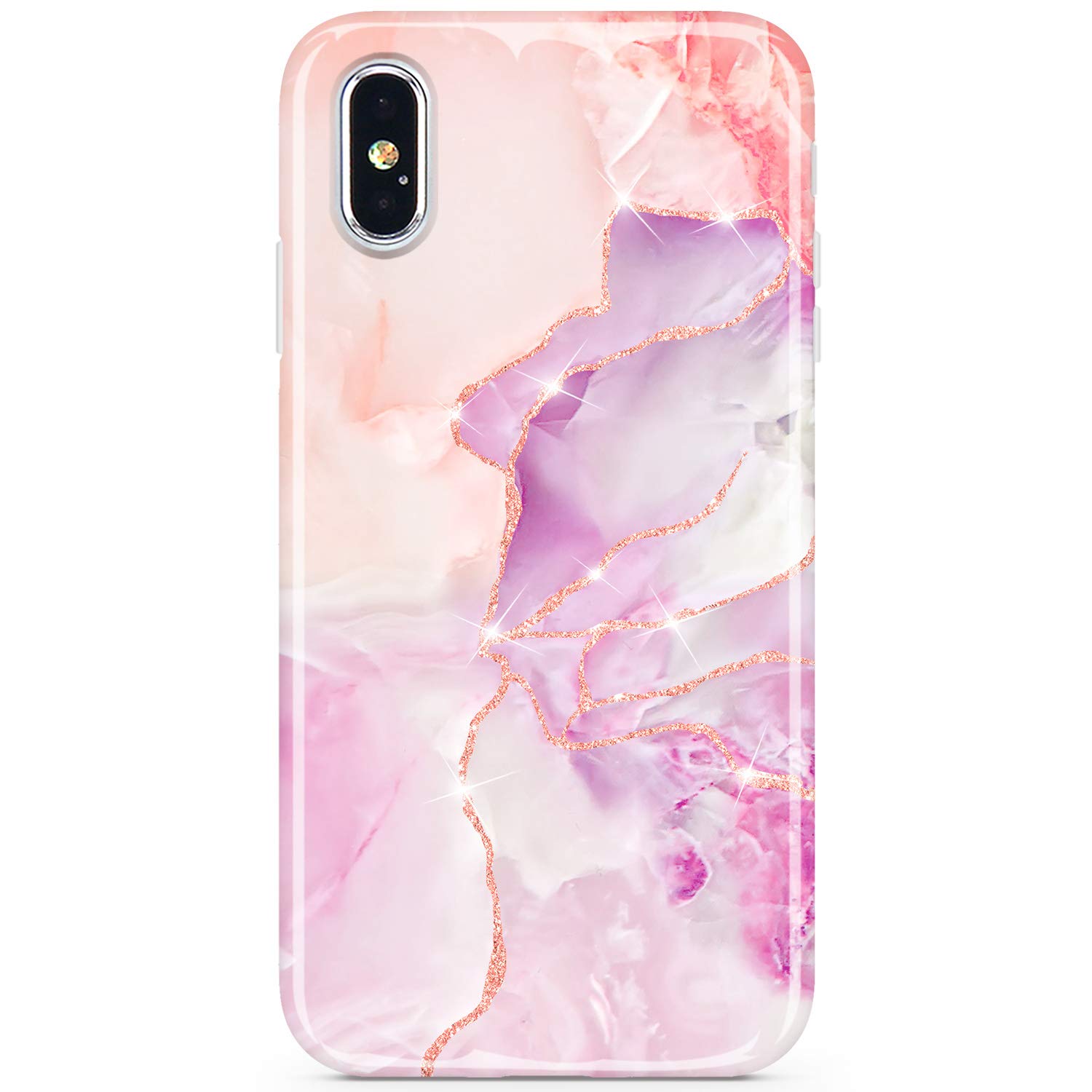 JIAXIUFEN iPhone Xs Max Case - Gold Sparkle Glitter Marble Design, Slim Shockproof Flexible TPU Bumper Cover with Soft Silicone Protection (Purple Pink) - Perfect for Everyday Use, Travel & Gift Giving
