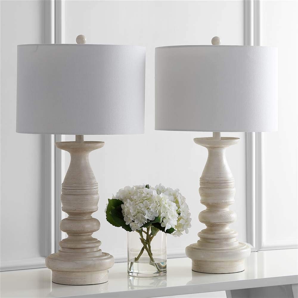 SAFAVIEH Jareth 29-inch White Wash Table Lamp Set of 2 with LED Bulbs - Modern Bedside Lighting for Bedroom, Living Room & Home Office - Perfect for Reading, Working & Ambient Decor