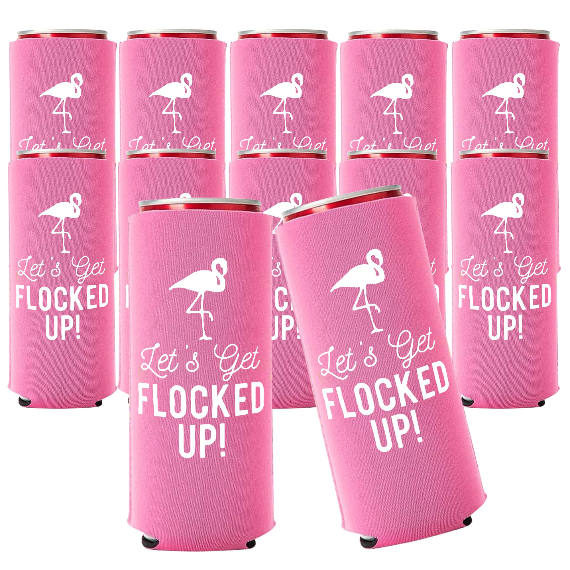 Set of 12 Slim Pink & White Flamingo Can Coolers - Perfect for Flamingo Themed Parties, Bachelorette Events & Bridal Showers - Keep Drinks Cold at Pool Parties & Summer Gatherings
