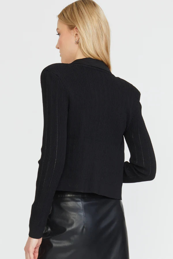 Women's Black Fitted Shoulder Pad Cardigan Sweater - Stylish & Comfortable for Work, Office, and Casual Outfits