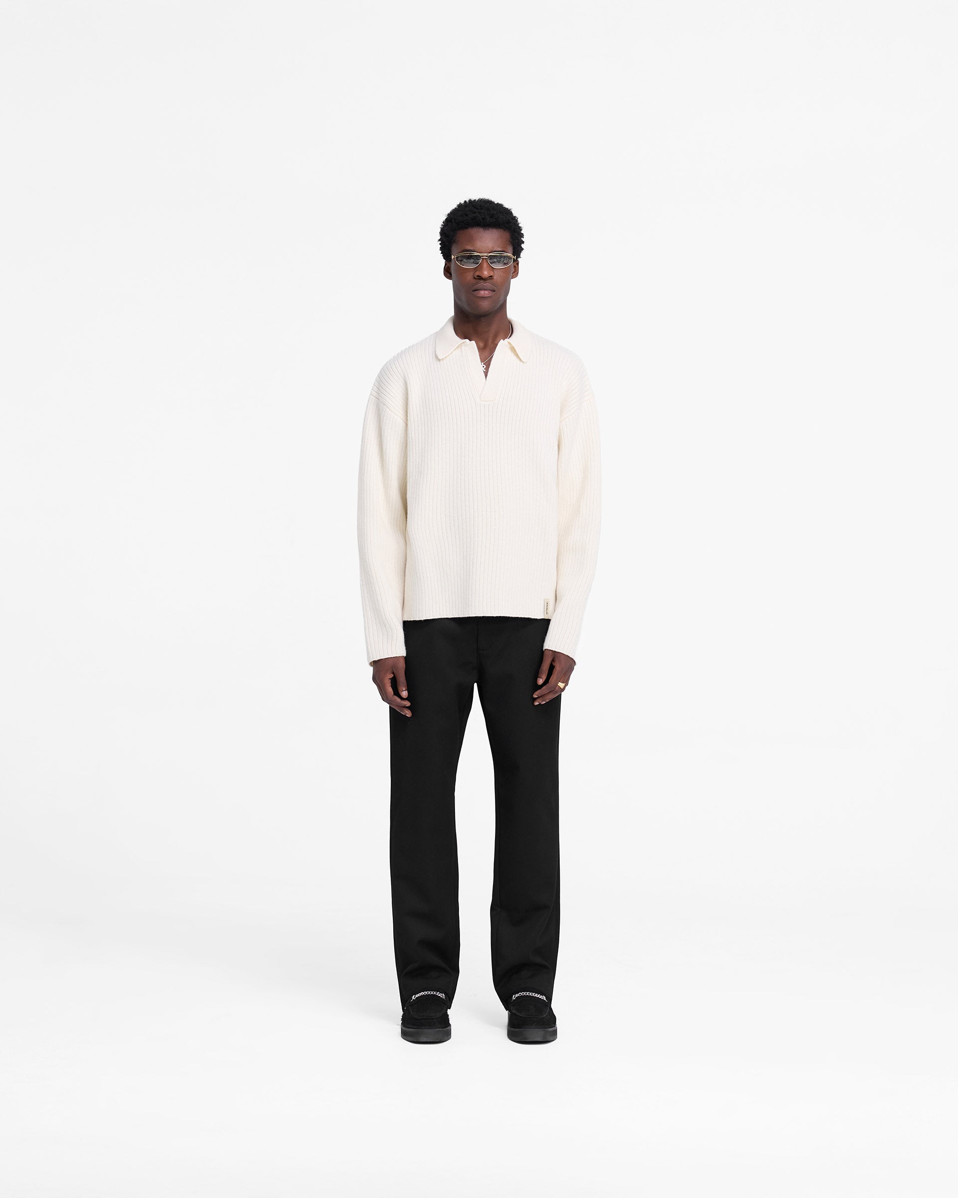 Ribbed Knit Polo Shirt for Men - Soft Oat Color Casual Wear - Perfect for Office, Outings & Relaxing