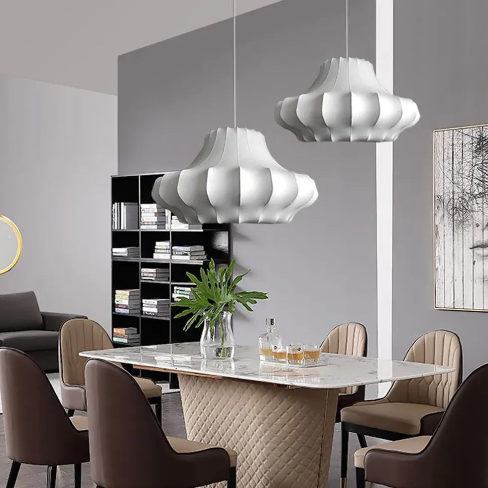 Modern White Metal Silk Pendant Light - Elegant Ceiling Lighting for Dining Room, Kitchen, or Bedroom Decor