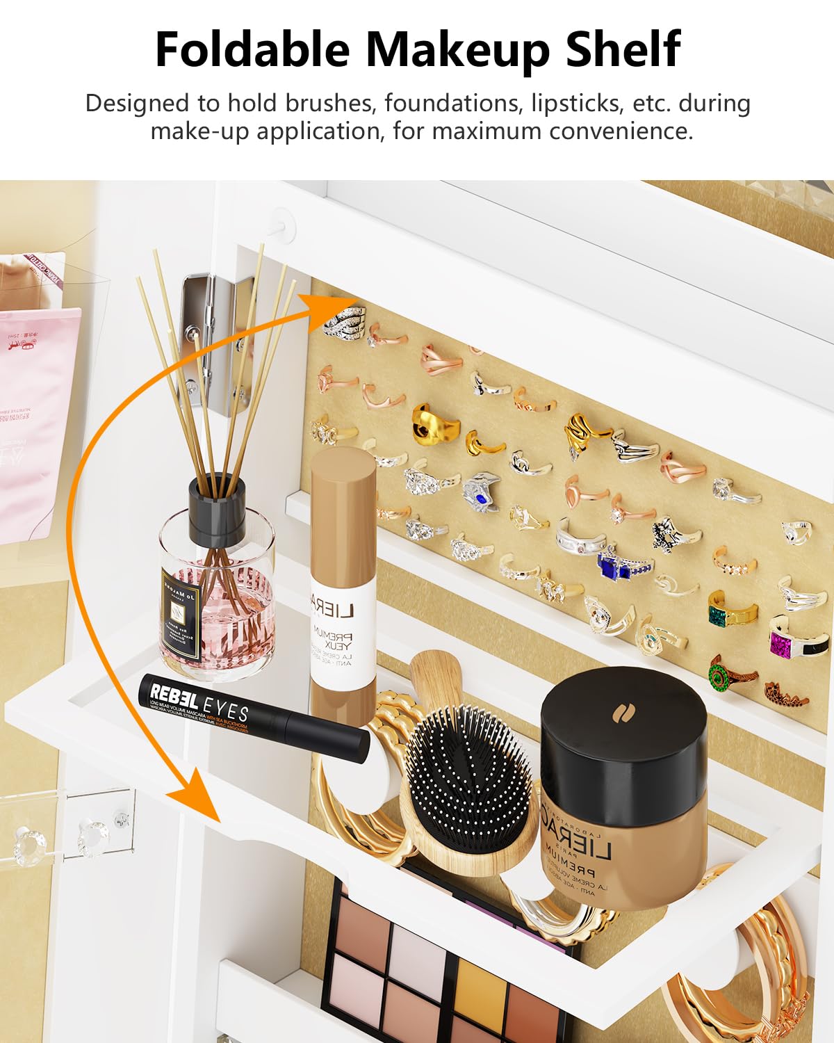 Full Length Mirror with Jewelry Storage - 360° Rotating Jewelry Armoire Organizer with LED Lights & Lockable Cabinet - Standing Jewelry Mirror for Bedroom, Dressing Room & Christmas Gifts (White)