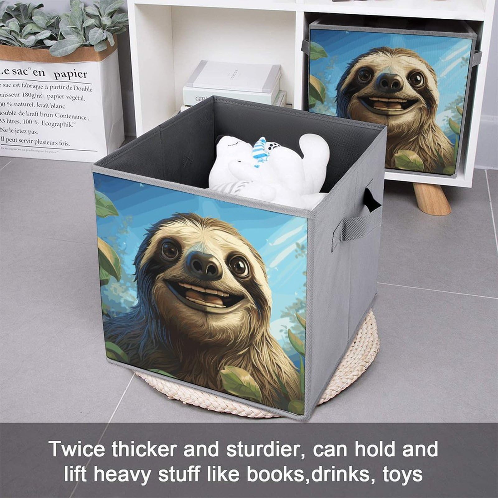 6-Piece Collapsible Storage Bins with Handles - Cute Sloth Printed Foldable Organizing Baskets for Shelves, Closet, Kitchen & Bathroom | Space-Saving Home Organization Solution for Toys, Books & Household Items