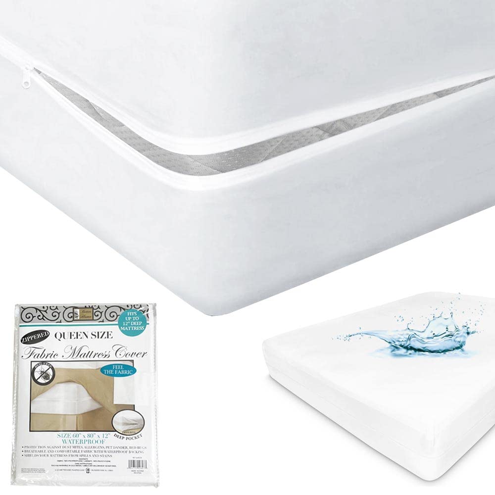Premium Queen Size Waterproof Mattress Protector - Breathable Zipper Cover, Hypoallergenic & Dust Mite Proof - Ideal for Allergy Sufferers, Kids' Beds & Guest Rooms (White)