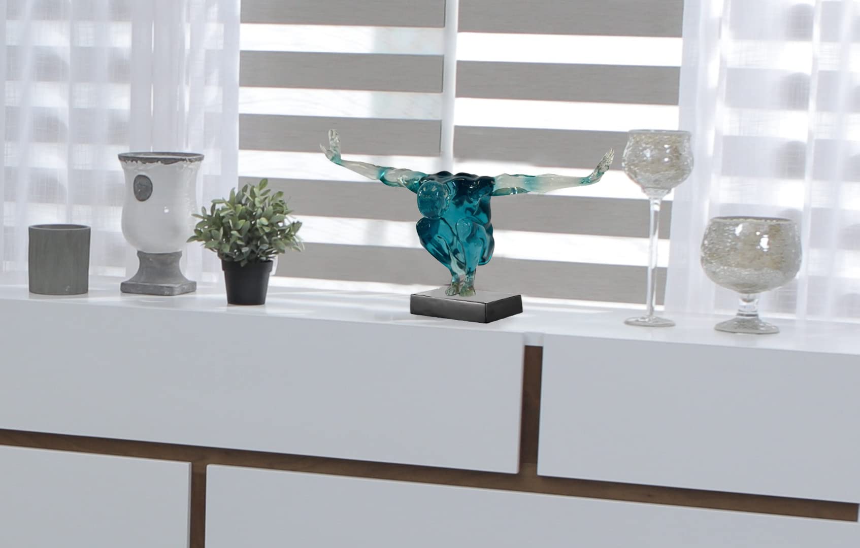 Finesse Decor Saluting Man Abstract Art Sculpture - Modern Resin Home Decor for Table & Shelf - Elegant Clear Blue Small Statue | Perfect for Living Room, Office & Gift Giving