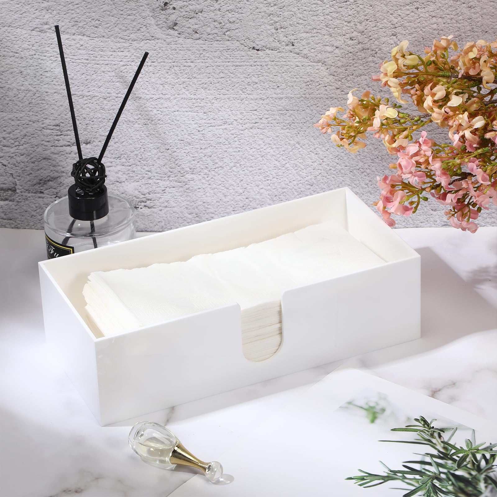 Mumufy 2-Pack Acrylic Paper Towel Holder Dispenser - 2.75 Inch Height for Z-Fold & Multifold Napkins - Compact White Towel Dispenser for Kitchen, Bathroom, Restaurant & Guest Use