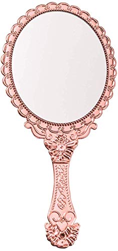 Vintage Floral Embossed Handheld Makeup Mirror - Portable Travel Cosmetic Compact Mirror with Handle for Home, Travel & Touch-Ups
