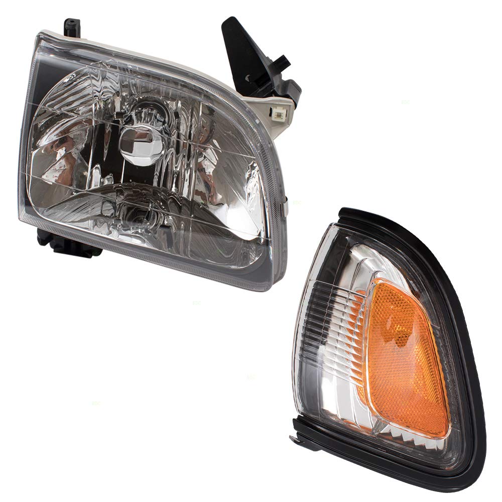 Brock Replacement 4-Piece Headlight Assembly with Black Trim & Parking Signal Lights - Compatible with 2001-2004 Toyota Tacoma | Durable Aftermarket Headlights for Off-Roading & Night Driving