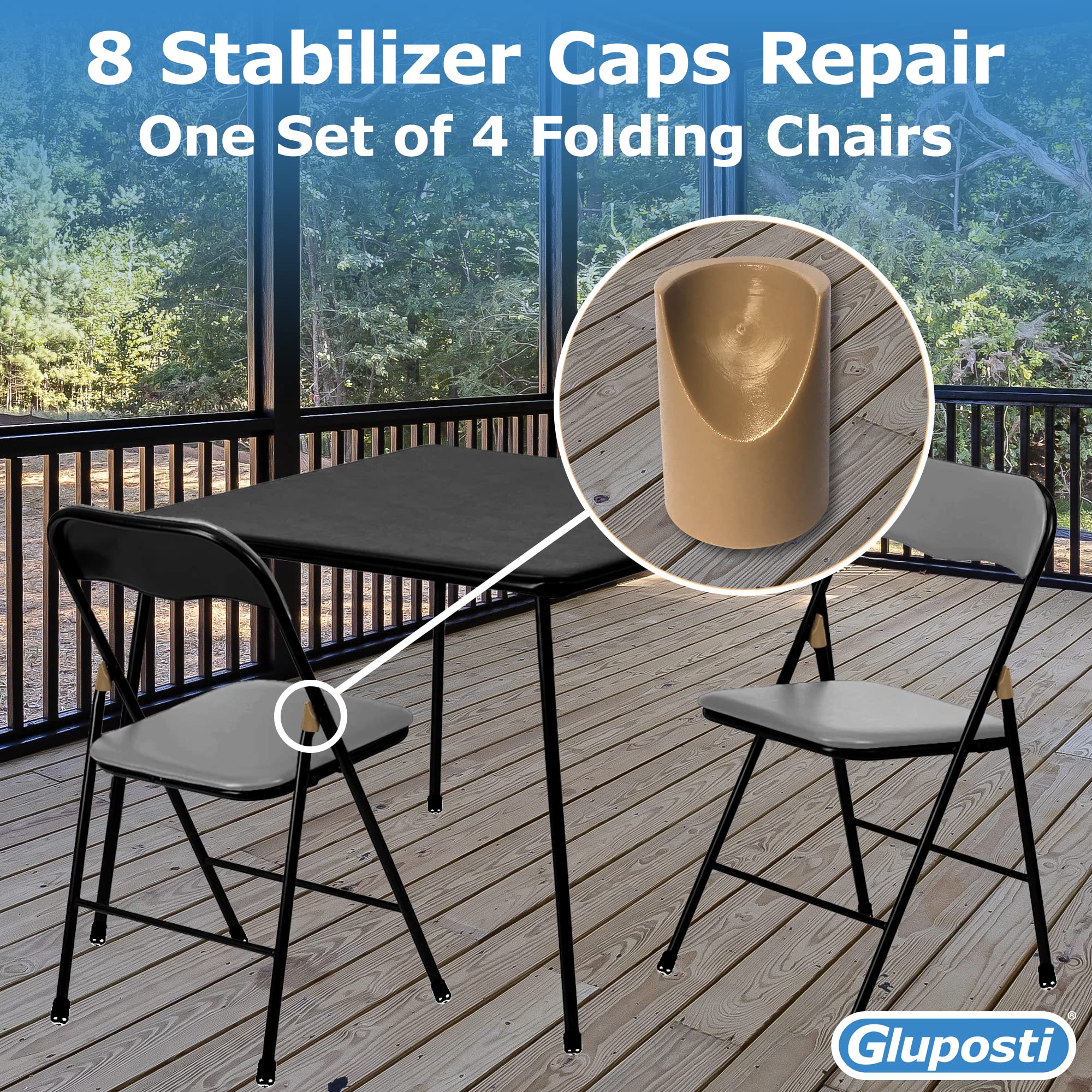 8 Pack Beige Folding Chair Leg Caps - 7/8 Inch Inner Diameter Heavy Duty Nylon V-Tip Stabilizer Plugs, Non-Scratch Round Top Protectors for Metal & Padded Chairs - Perfect for Banquet Halls, Outdoor Events & Home Use