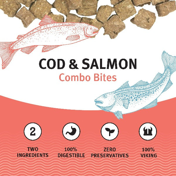 Premium Icelandic Cod & Salmon Combo Bites - All-Natural, Grain-Free Dog Treats for Training & Rewards - Healthy Snacks for Small, Medium & Large Dogs - Perfect for Outdoor Adventures & Indoor Playtime