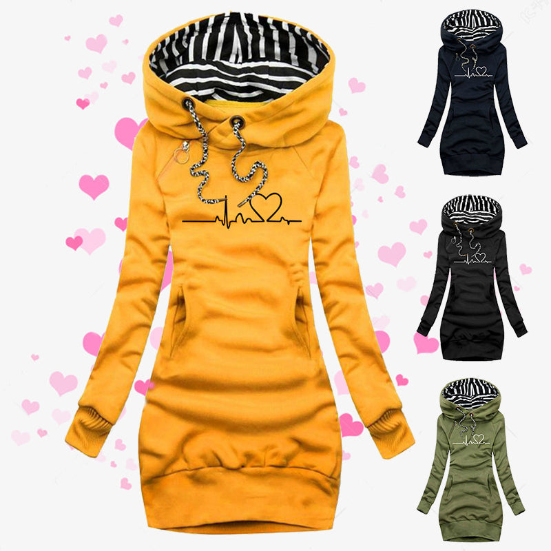 Women's Heart Print Long Sleeve Hoodie Sweatshirt Pullover - Cozy Fleece Top for Casual Wear, Loungewear & Winter Outfits
