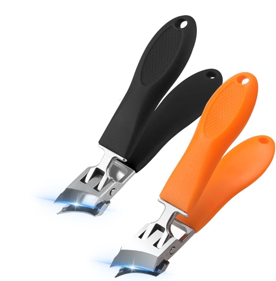 2PCS Wide Jaw Opening Anti-Splash Slanted Nail Clipper - 2025 Upgrade Ultra Sharp Stainless Steel Toenail Clippers with Long Handle & Curved Blade for Thick Nails - Perfect for Elderly, Diabetics & Professional Pedicures