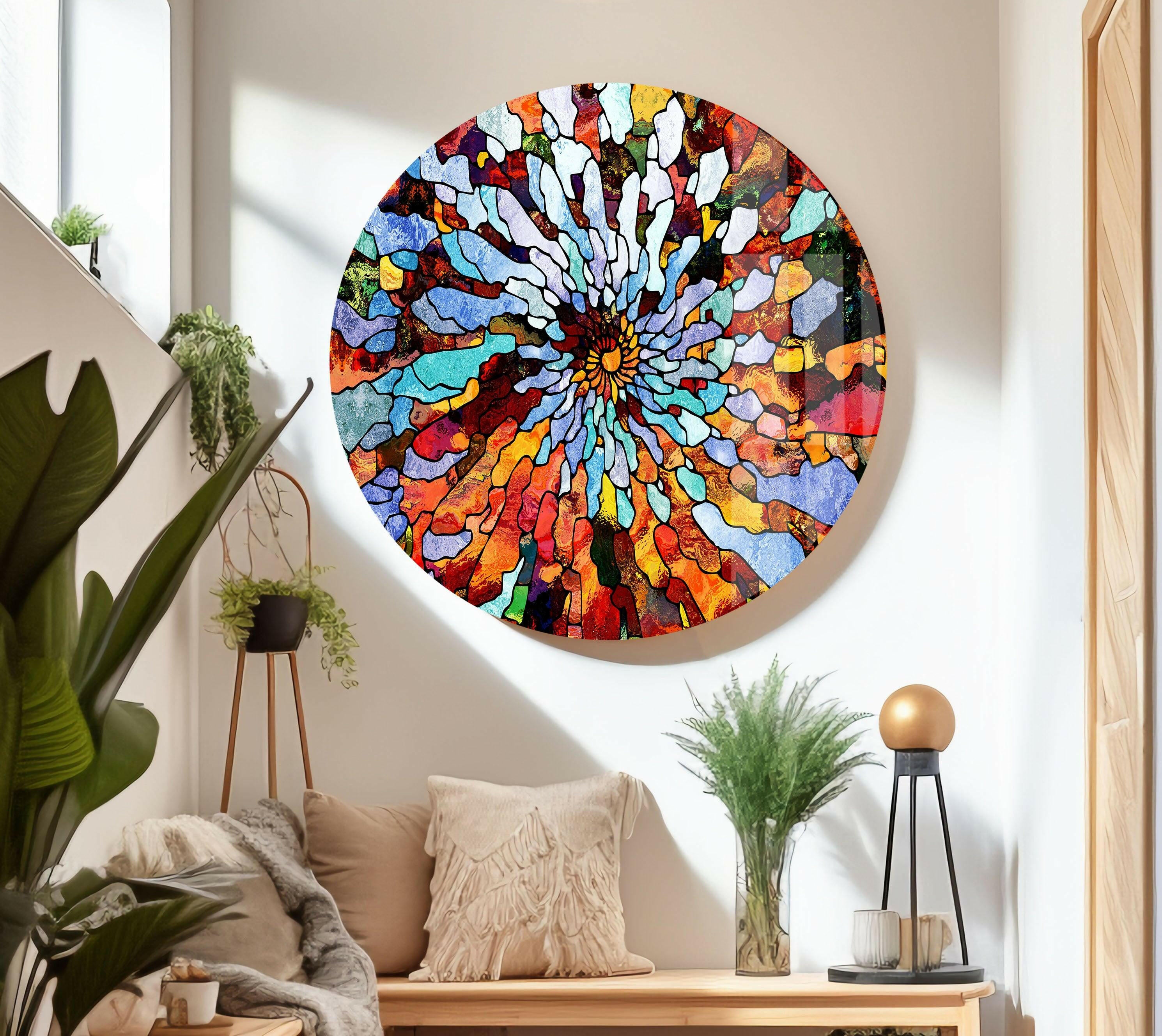 Vibrant Stained Glass Wall Art Decor - Handcrafted Mosaic Window Hanging for Home, Office & Church Decorations