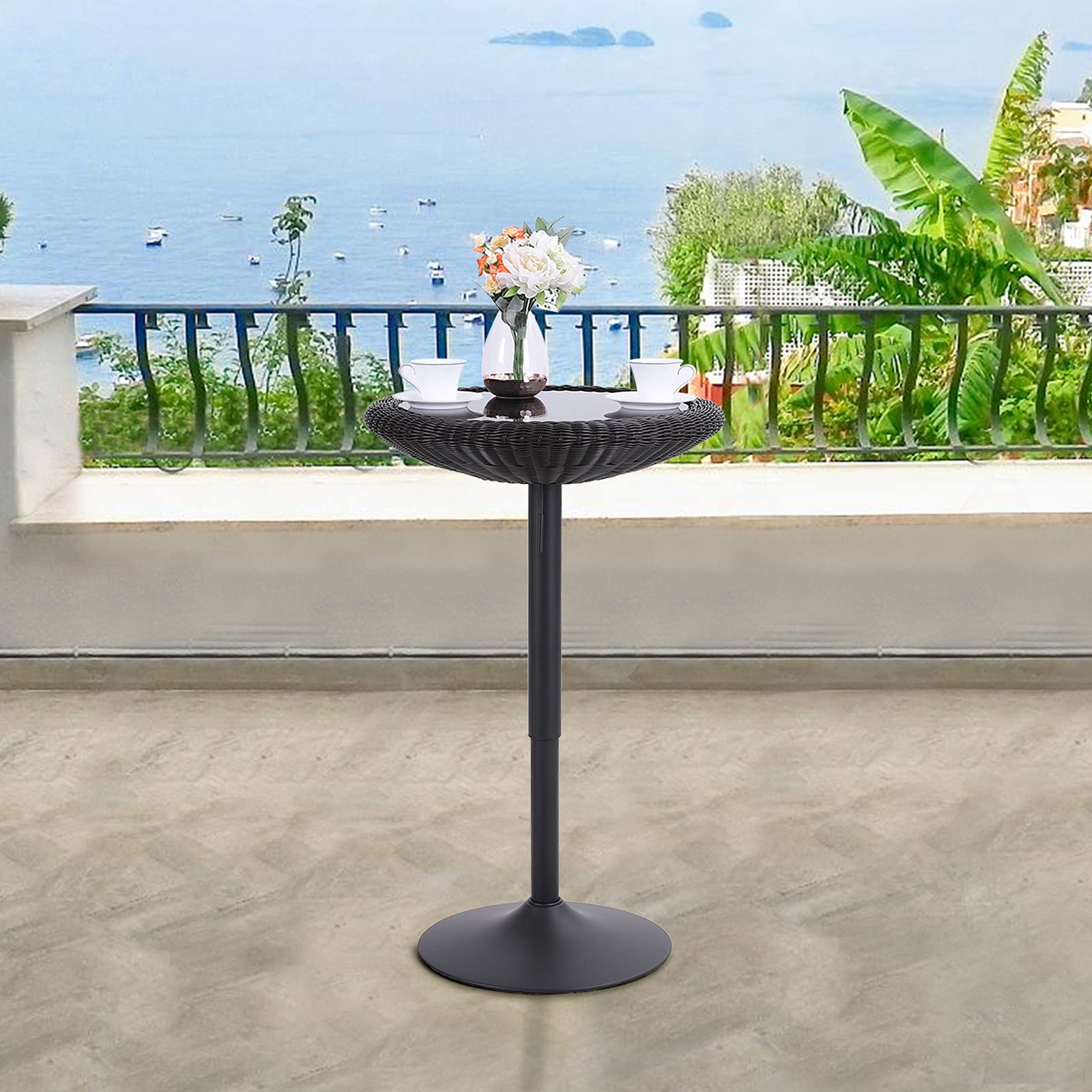 Round Rattan Bar Table Adjustable Height 29