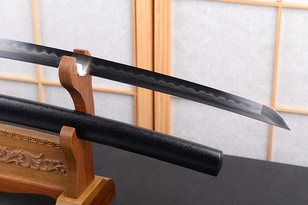 Handmade Clay Tempered Damascus Steel Japanese Samurai Katana Sword - Razor Sharp Full Tang Battle Ready Blade for Martial Arts Training, Cosplay & Collection | Authentic Japanese Sword for Display, Cutting Practice & Gift