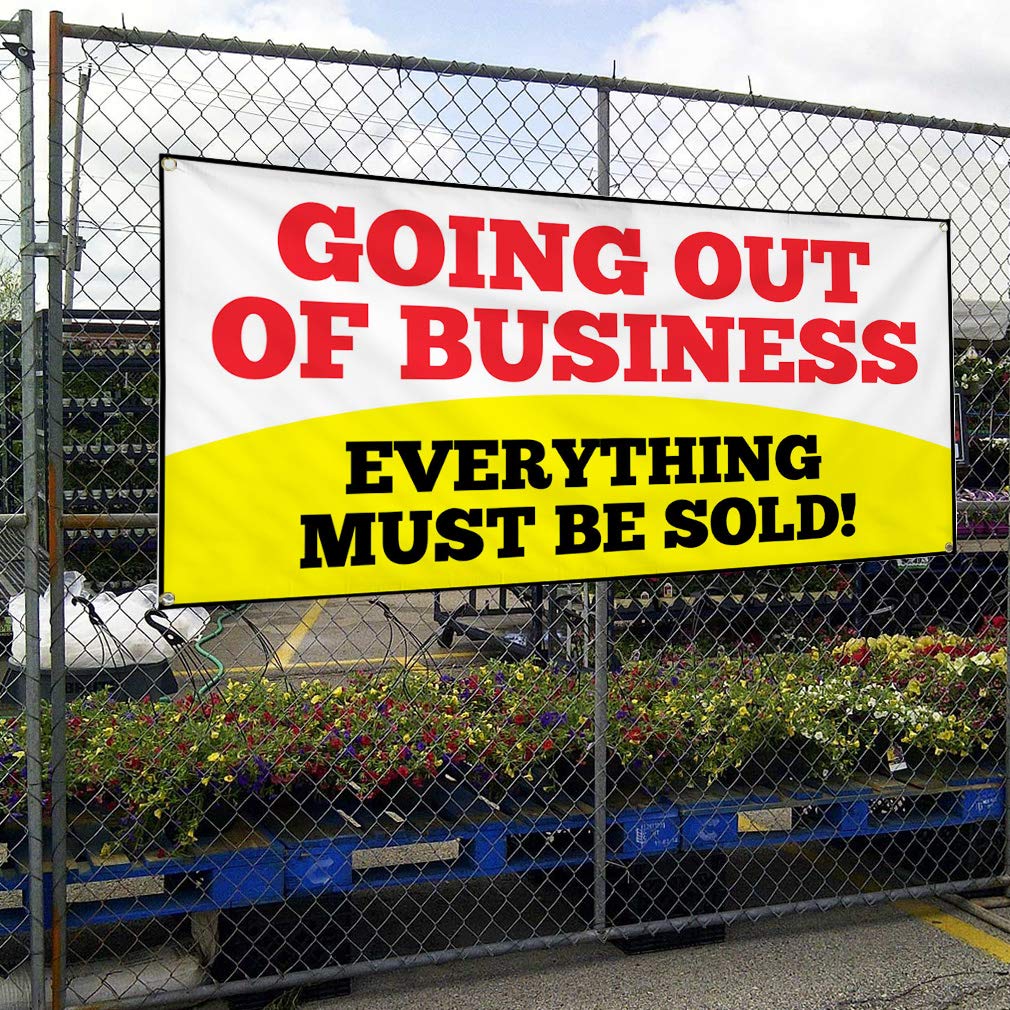 Going Out of Business Vinyl Banner - 48x96 Inches, Weatherproof & Durable with 8 Grommets - Perfect for Outdoor Yard Signs, Store Closing Sales & Industrial Use