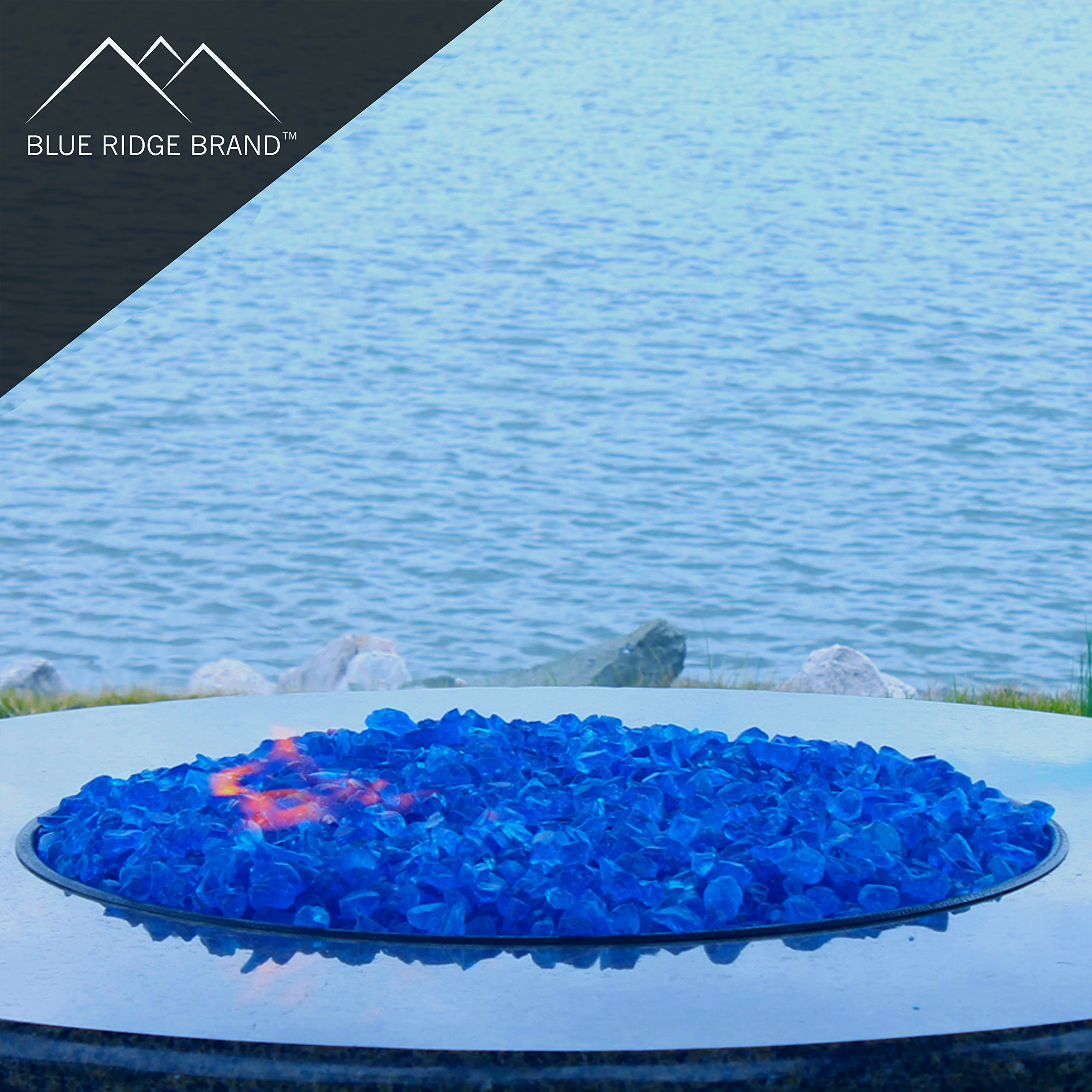 Premium Fire Glass Rocks for Gas & Propane Fire Pits - 20LB Light Blue Reflective Firepit Glass Stones - Decorative Fireplace Crystals for Outdoor & Indoor Use - Patio, Backyard, Garden Decor