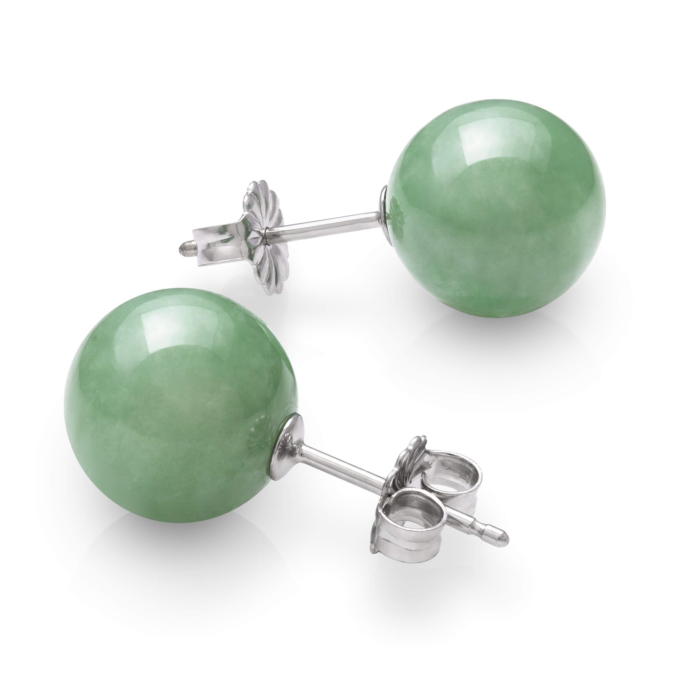 Natural Green Jade Sterling Silver Round Stud Earrings for Women - Elegant & Hypoallergenic Jewelry for Everyday Wear, Parties & Gifts