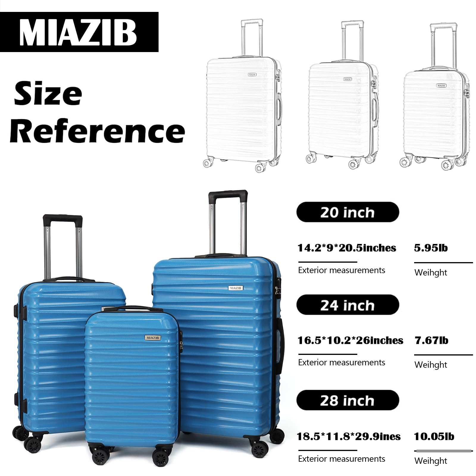 3-Piece Hard Shell Spinner Luggage Set with Wheels - Durable Blue Suitcases for Travel & Family Vacations - Ideal for Air Travel, Road Trips & Business Trips