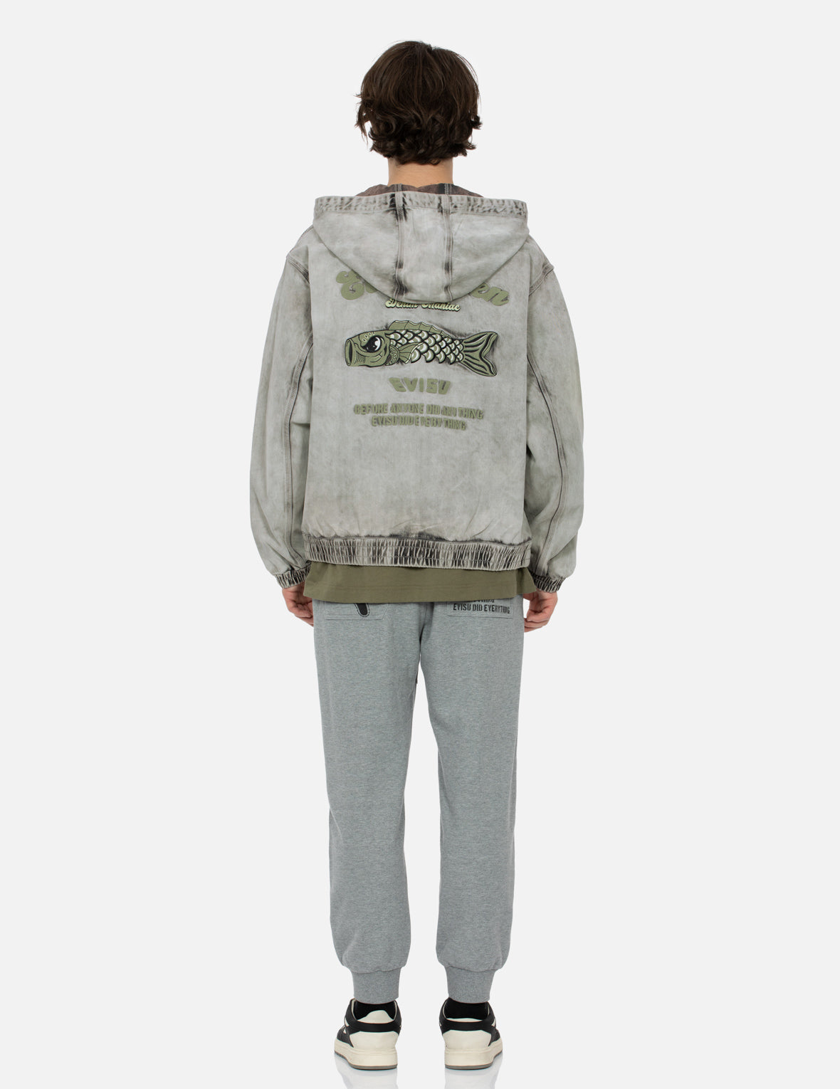 Stylish Koinobori & Seagull Embroidered Loose Fit Denim Hoodie Jacket - Perfect for Casual Wear, Street Fashion & Spring Outfits