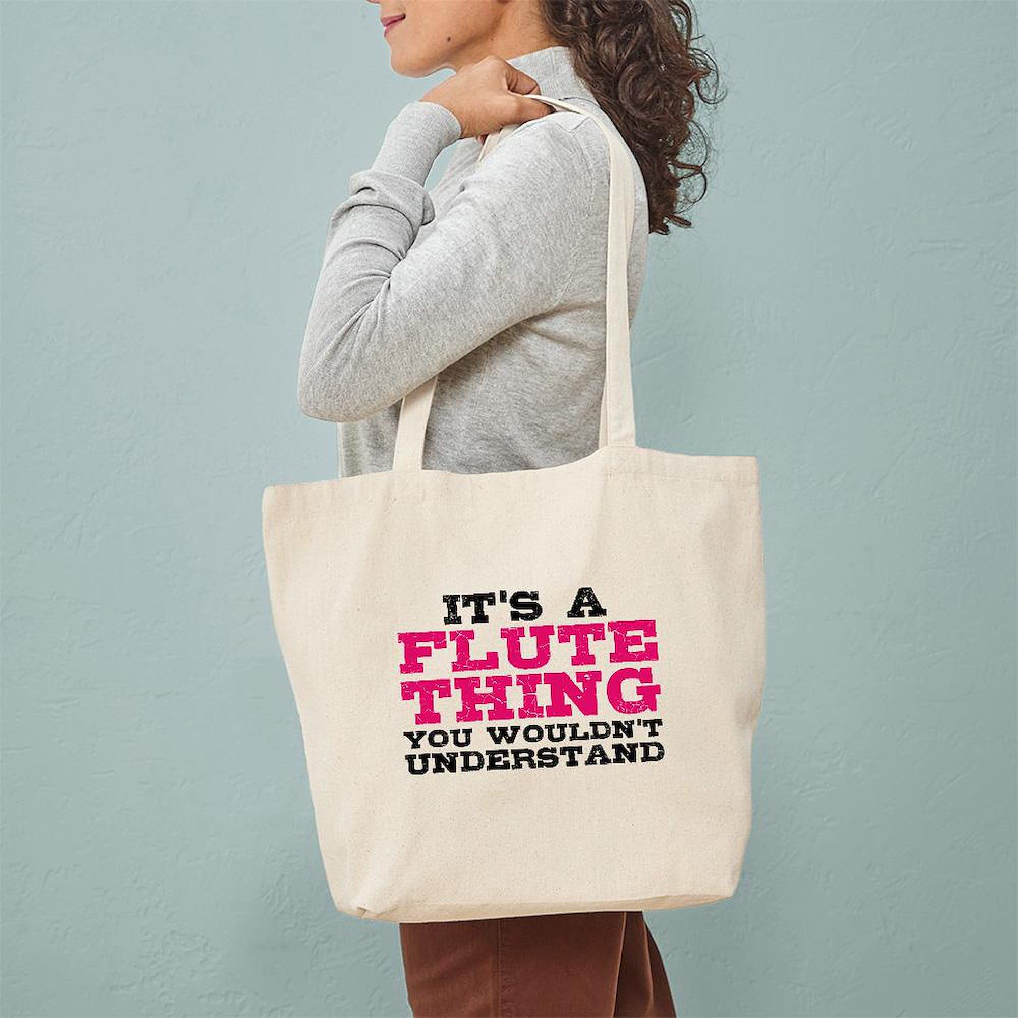 Flute Lover Tote Bag - Natural Canvas Reusable Shopping Bag for Groceries, Books & Music Accessories | Eco-Friendly & Durable
