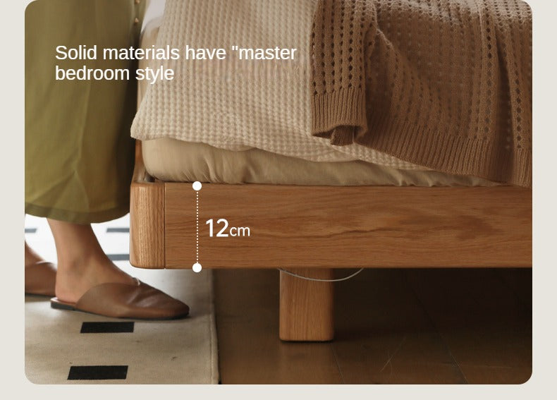 Solid Oak Wood Floating Platform Bed - No Headboard Modern Minimalist Bed Frame with LED Lights for Bedroom, Guest Room, or Studio Apartment