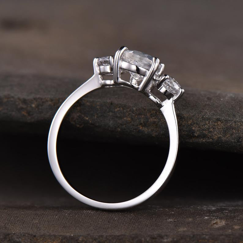 Vintage Pear Moonstone Engagement Ring for Women - 3 Stone Silver/White Gold Wedding Band - Perfect for Proposals, Anniversaries & Romantic Gifts