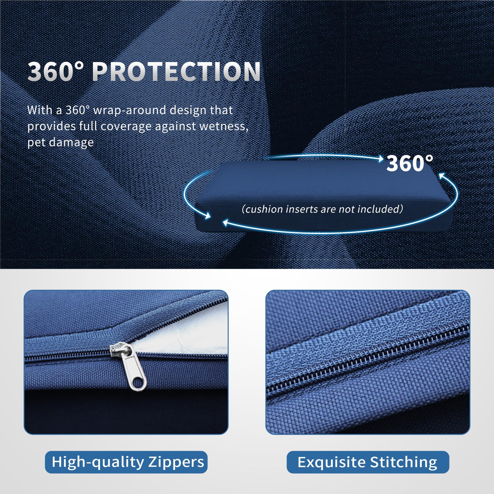 NICESOUL® 20-Piece Navy Blue Patio Cushion Covers Set - Olefin Waterproof Outdoor Sofa Seat Covers (27x27 Inches) - Durable Replacement Slipcovers for Patio Furniture - Perfect for Backyard, Deck, Poolside & Garden Decor