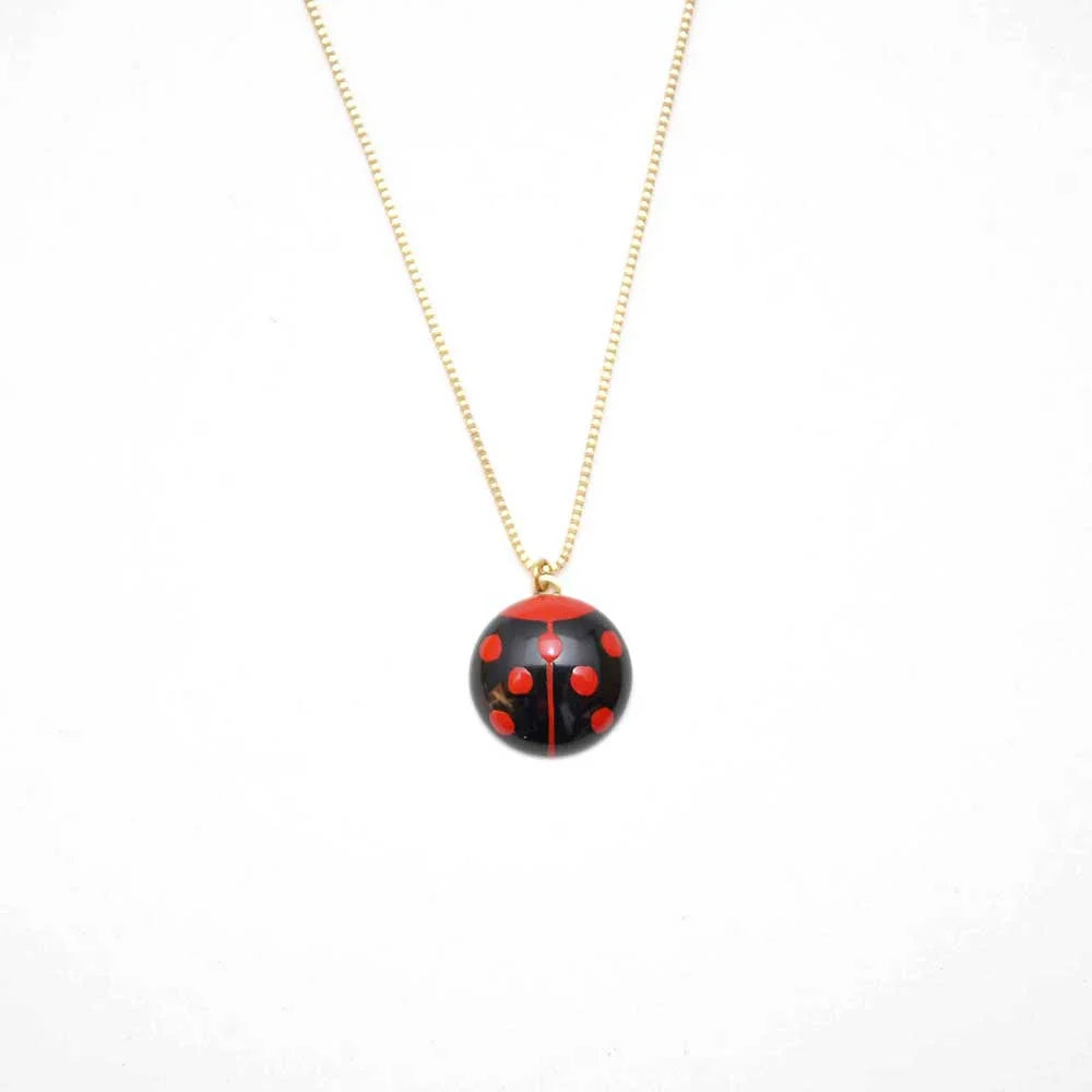 Japanese Maki-e Urushi Lacquer Pendant Necklace with White South Sea Pearl Shell & Ladybug Design - Traditional Handcrafted Jewelry for Women | Elegant Gift for Special Occasions, Weddings & Formal Events