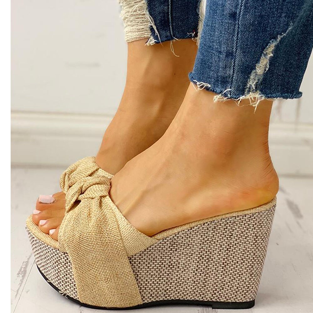 Lovevop Women's Bow Tied Slip-On Platform Sandals - Comfortable Summer Wedge Heel Mules for Beach, Wedding & Casual Outfits