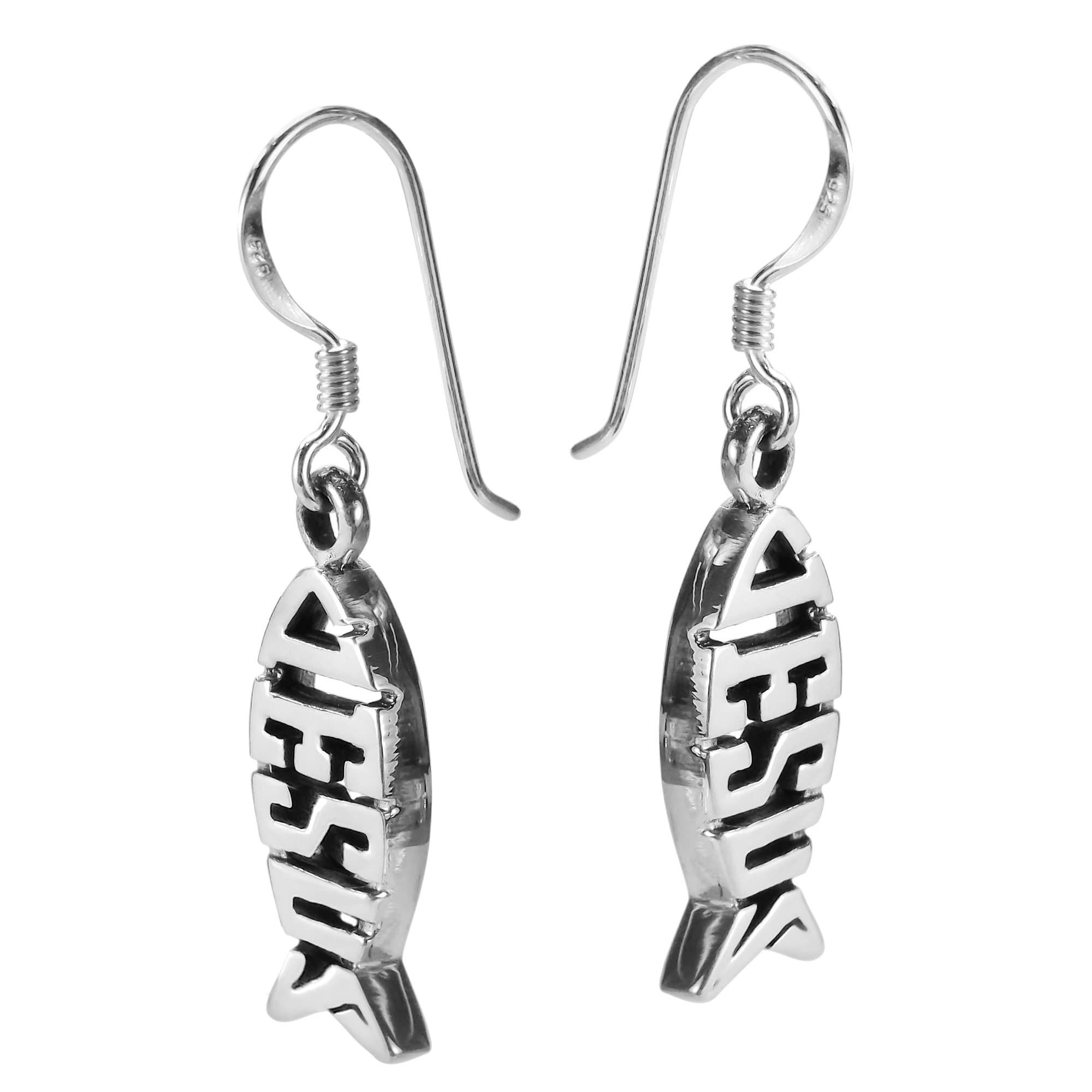 AeraVida .925 Sterling Silver Jesus Fish Ichthys Dangle Earrings - Christian Religious Jewelry for Women - Faith Inspired Fish Hook Earrings - Perfect for Church, Bible Study & Daily Wear