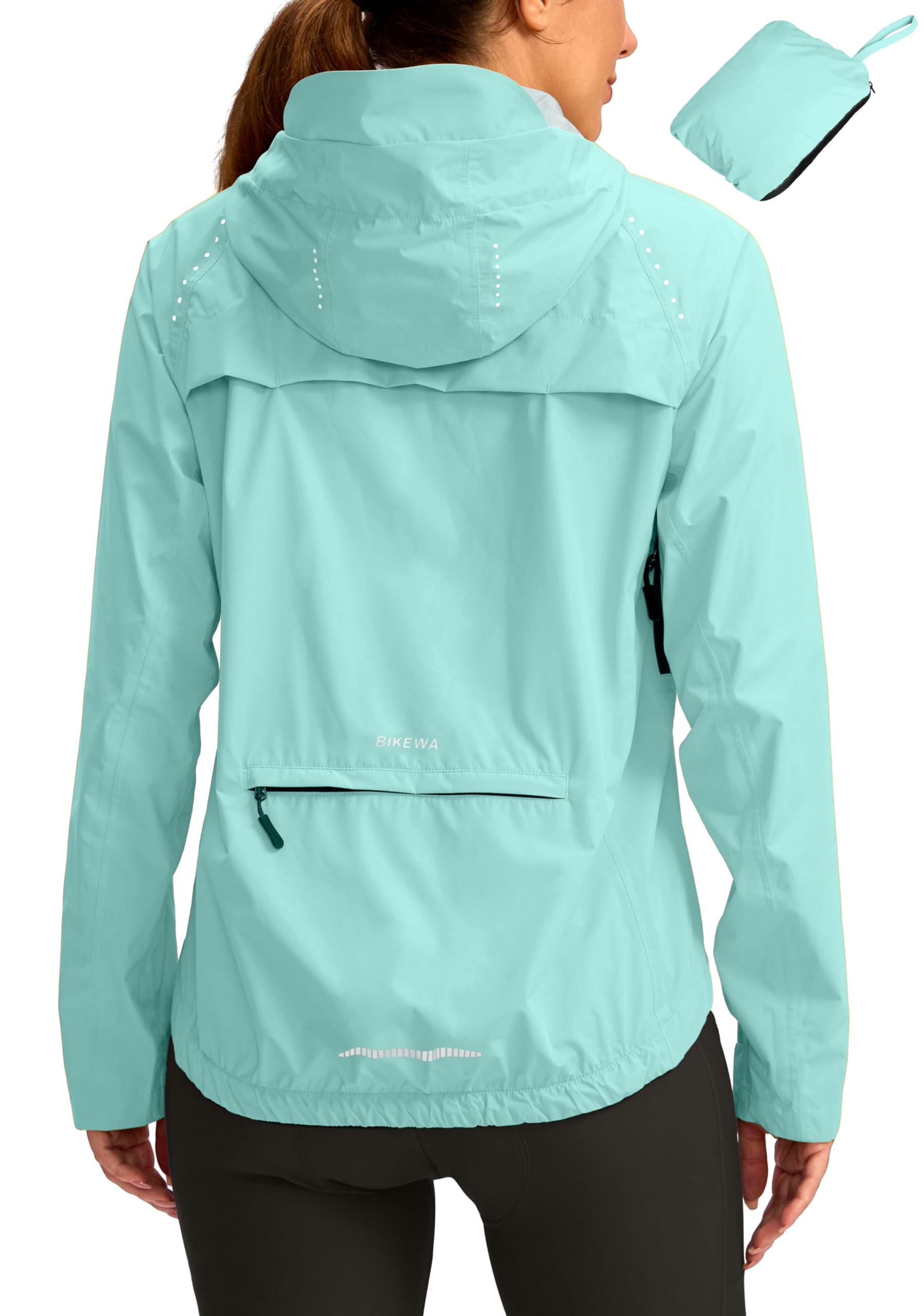Bikewa Women's Waterproof Cycling Rain Jacket - Lightweight Windproof Running Windbreaker with Reflective Strips & Packable Hood - Perfect for Outdoor Cycling, Jogging, and Rainy Day Commutes