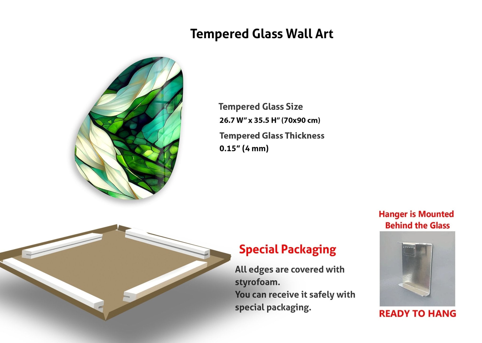 Handmade Asymmetrical Oval Green Fractal Glass Wall Art - Modern Abstract Home Decor for Living Room, Bedroom & Office