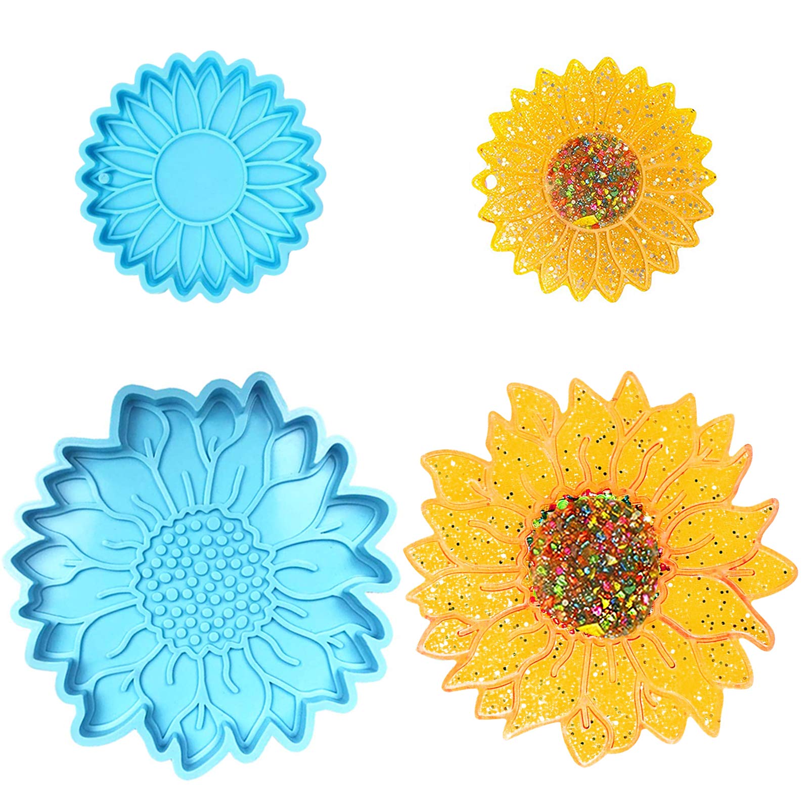 Sunflower Coaster & Keychain Resin Casting Molds - 2pcs Silicone Flower Molds for DIY Crafts, Home Decor, and Gift Making | Perfect for Epoxy Resin, Soap, and Candle Making