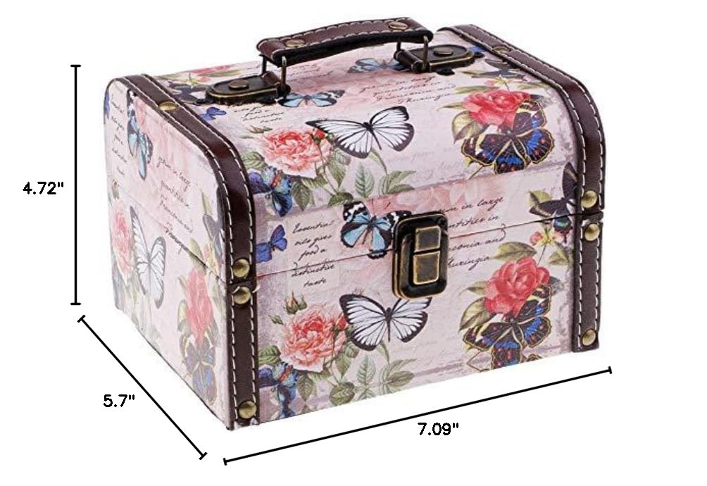 Taotenish Wooden Jewelry Box with Butterfly & Rose Design - Premium Treasure Storage Organizer for Necklaces, Rings & Earrings - Perfect Gift Box for Women, Brides & Jewelry Lovers (Home Decor & Travel Use)