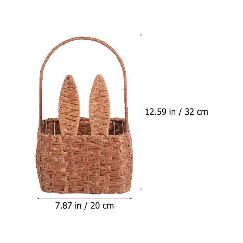 Cabilock Wicker Woven Basket with Handles - Bunny Ear Shape Rattan Seagrass Storage Organizer for Picnic, Easter, Christmas Decor - Perfect for Home, Wall Decor, Flower Arrangement & Gift Giving