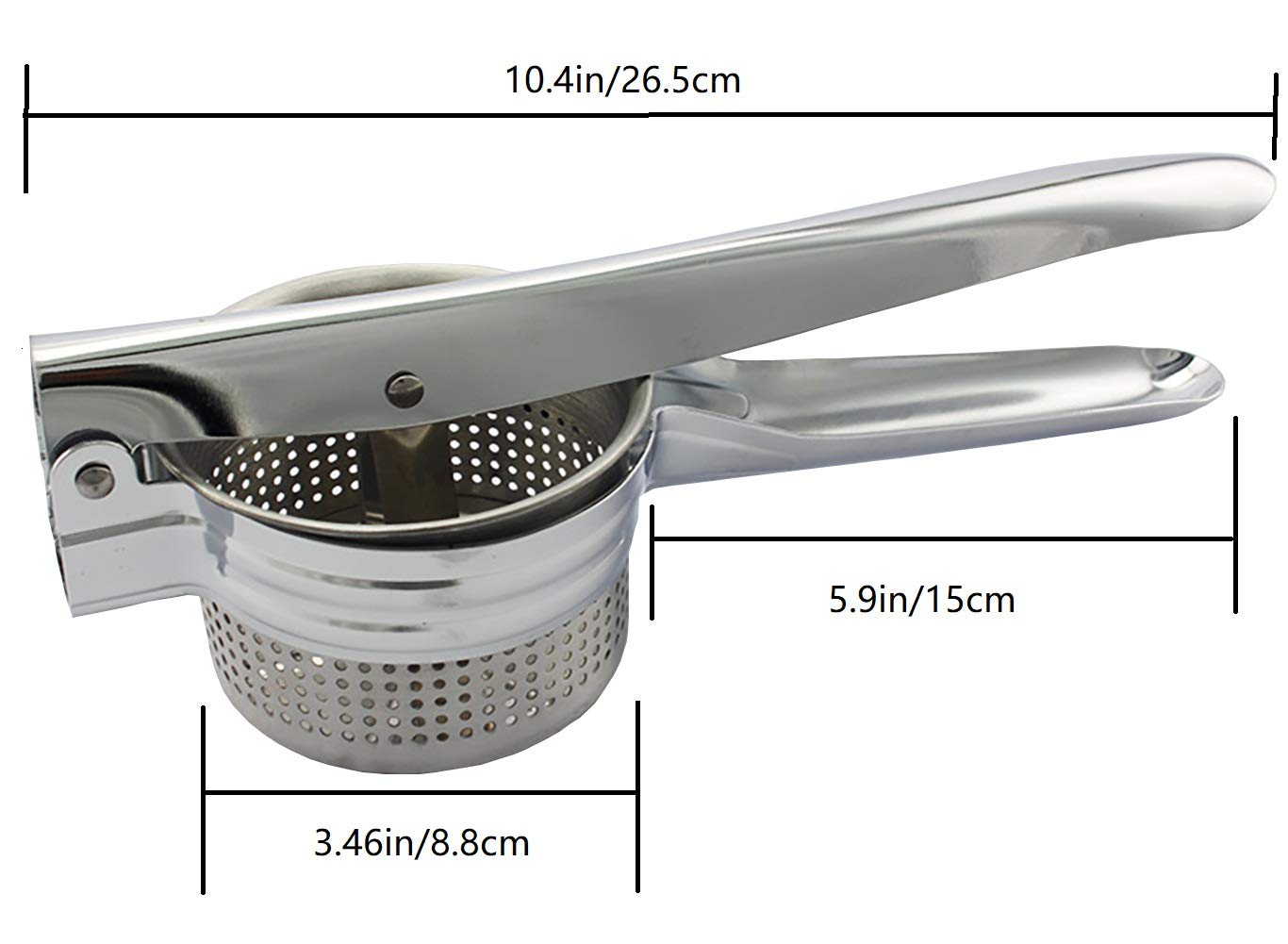 Stainless Steel Potato Masher - Heavy Duty Fruit & Vegetable Press Juicer Crusher with Ergonomic Comfort Grip - Perfect for Smooth Mashed Potatoes, Baby Food & Juice Making