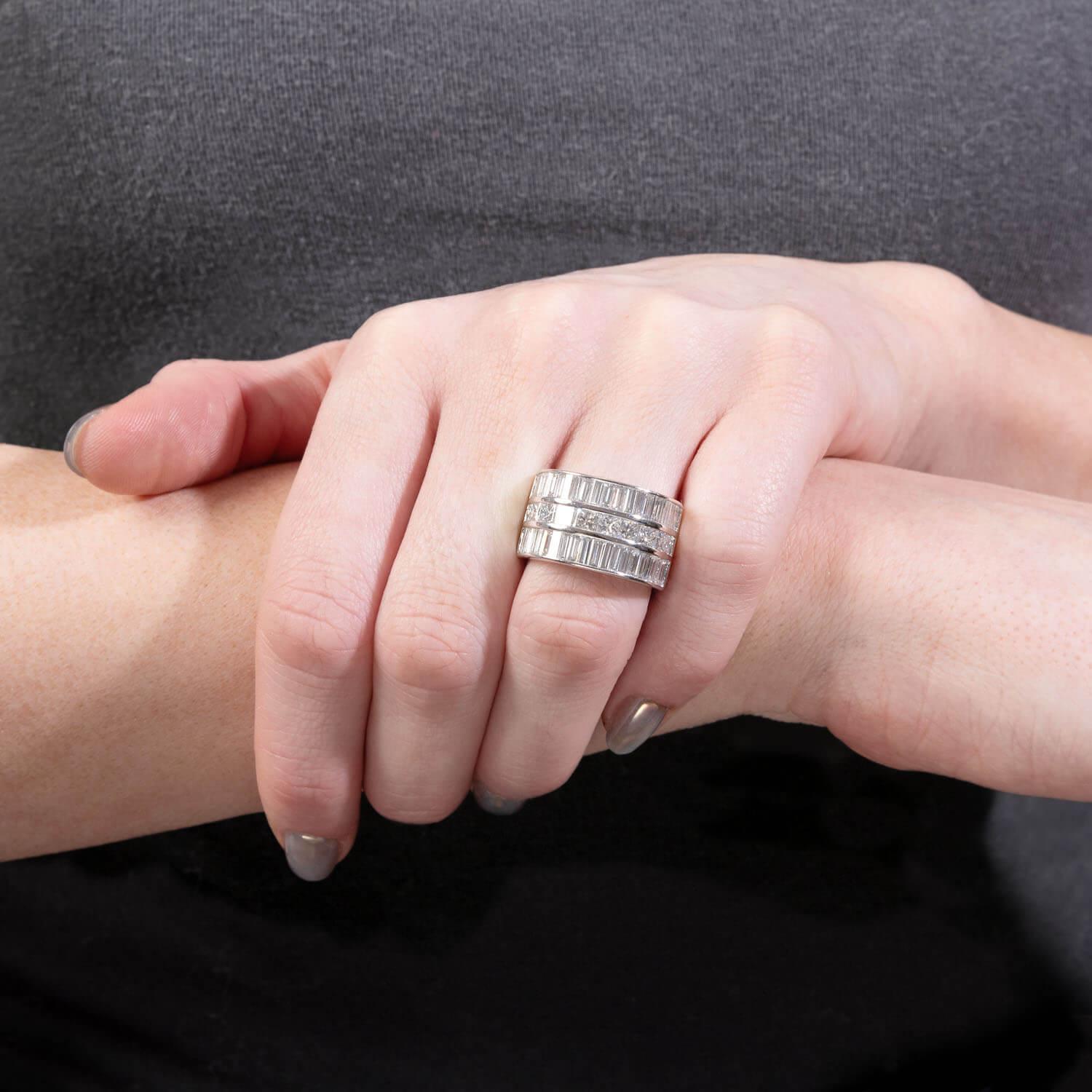 Platinum Diamond Statement Ring for Women - Elegant Vintage Estate Jewelry for Weddings, Anniversaries & Special Occasions