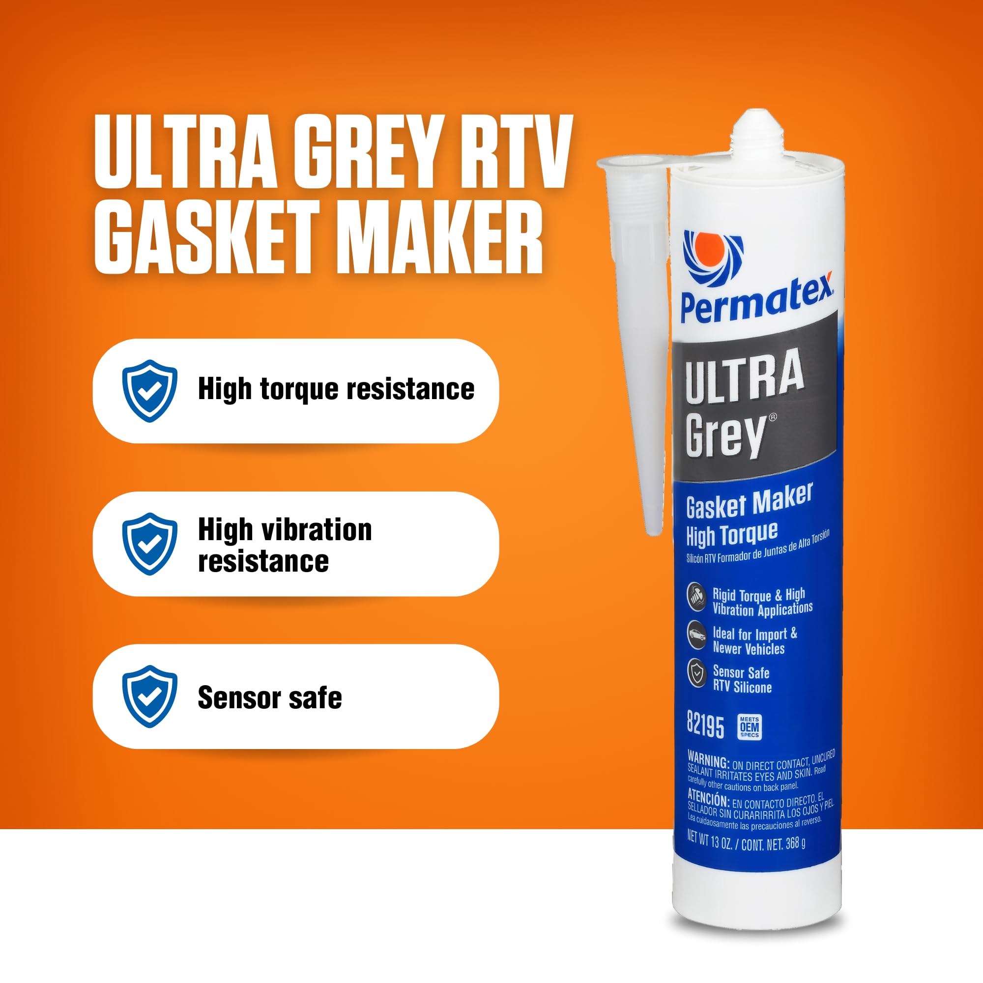 Permatex 82195-6PK Ultra Grey Rigid High-Torque RTV Silicone Gasket Maker - 13 oz (6-Pack) - Perfect for Automotive Engine Seals, Transmission Gaskets & Marine Applications