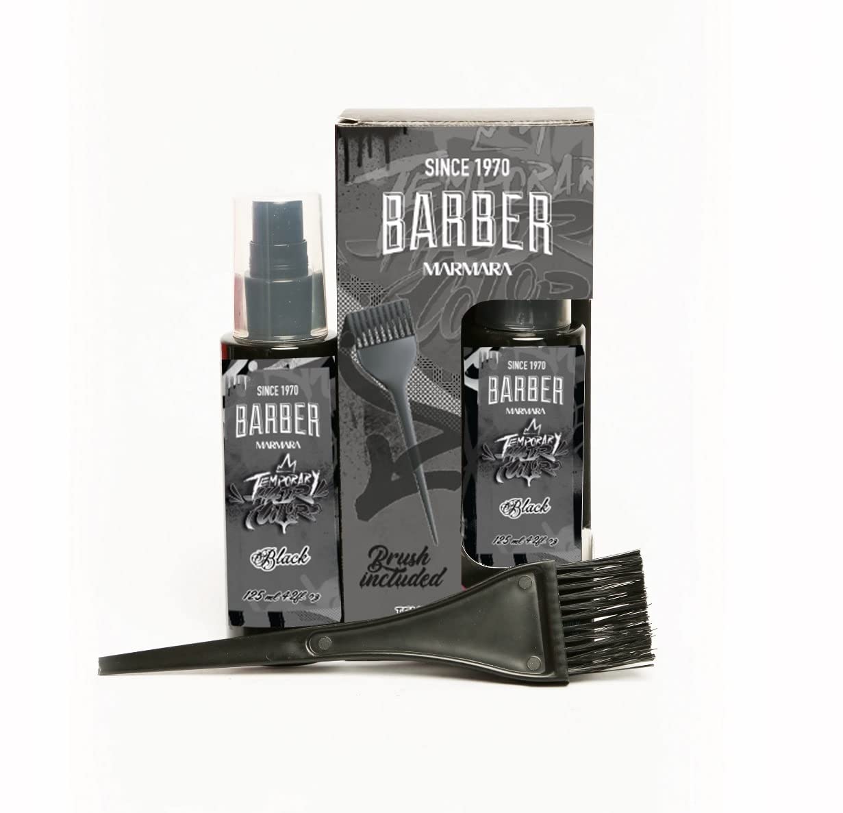 BARBER MARMARA Temporary Hair Color Noir 125ml - Ammonia & Peroxide Free Gray Coverage for Beard & Mustache - Instant Thickening Formula for Fuller Look - Ready to Use Hair & Facial Hair Dye - Perfect for Men's Grooming, Special Events & Daily Styling